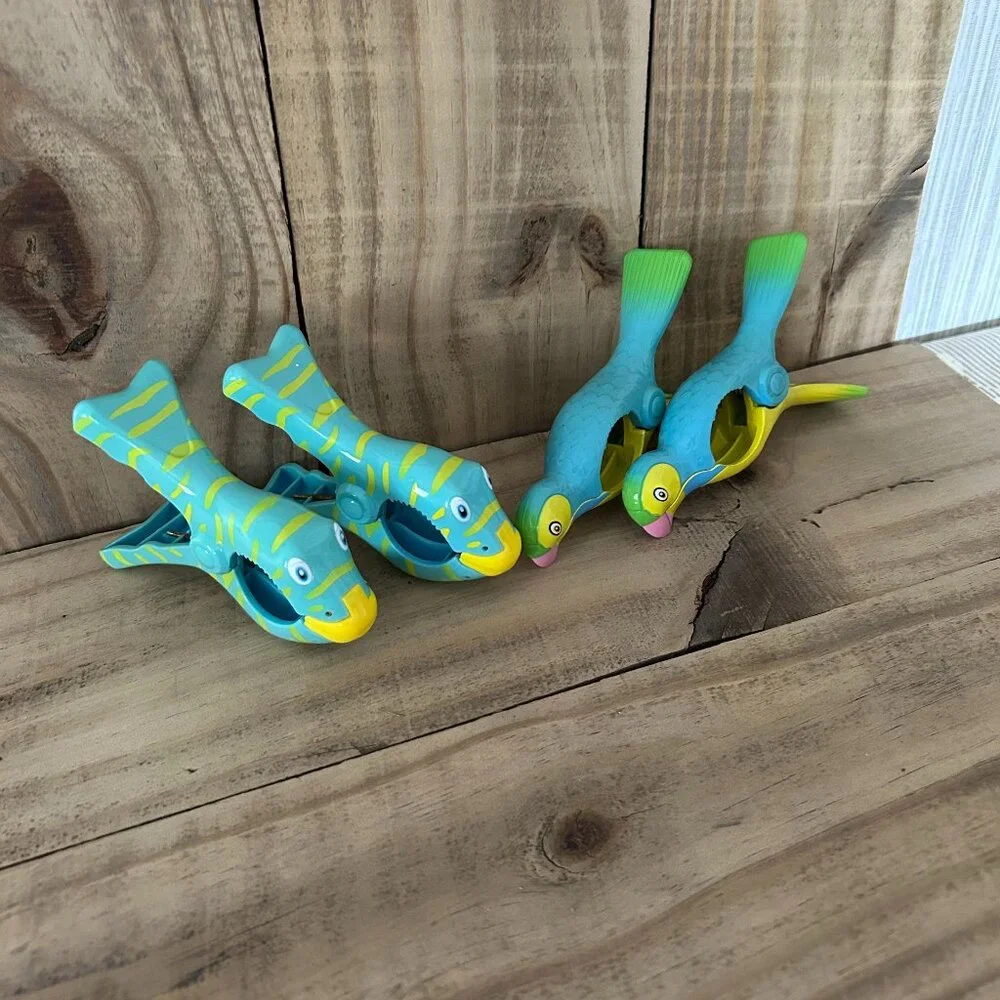Toucans & Fish Beach Towel Clips for Beach Chairs, Lounge Chairs, Drying Racks